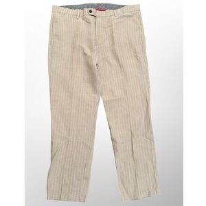 Cremieux Chambers Linen Striped Dress Pants Tan Casual Men's Size 40x30